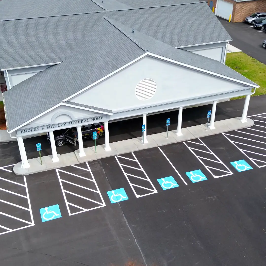 Aerial image of handicap parking installed during site work and paving
